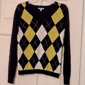 Izod argyle v-neck Blue White Lime Preppy Office Classic sweater. Size Small.
